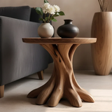 Solid Wood End Table with Round Top and Multi-Root Sculptural Base - ArborisWood - 3
