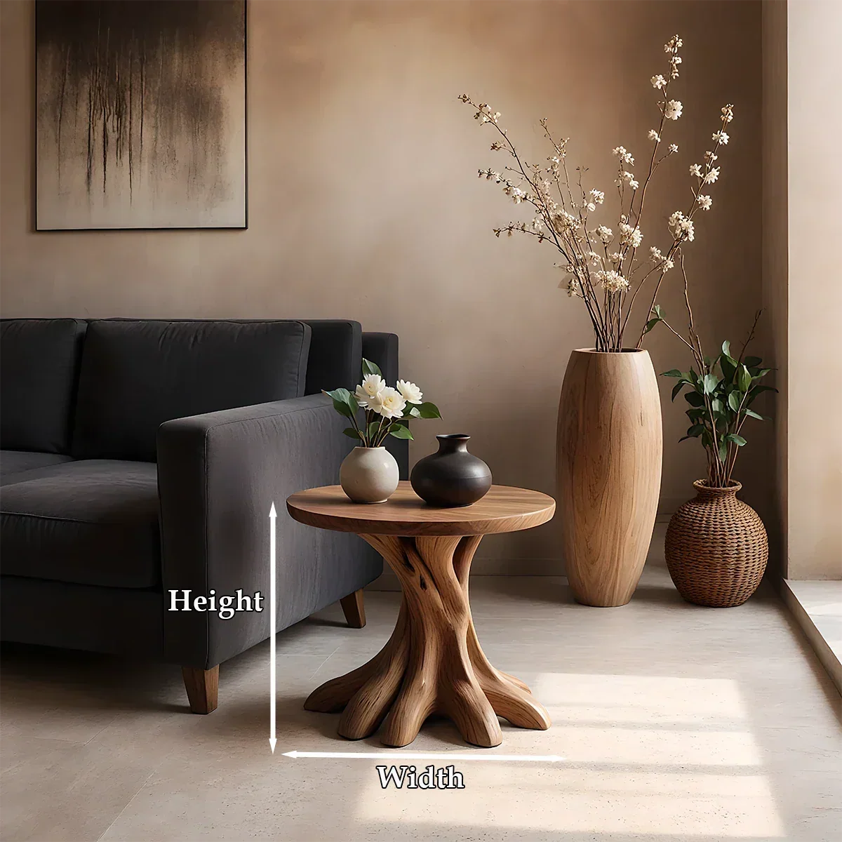 Solid Wood End Table with Round Top and Multi-Root Sculptural Base - ArborisWood - 8
