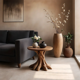 Solid Wood End Table with Round Top and Multi-Root Sculptural Base - ArborisWood