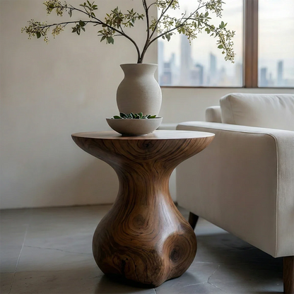 Solid Wood End Table with Round Top and Organic Bulb Pedestal Base - ArborisWood - 3