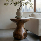 Solid Wood End Table with Round Top and Organic Bulb Pedestal Base - ArborisWood - 3