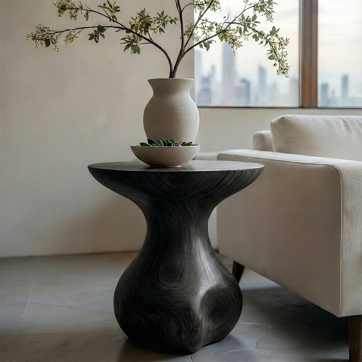 Solid Wood End Table with Round Top and Organic Bulb Pedestal Base - ArborisWood - 7