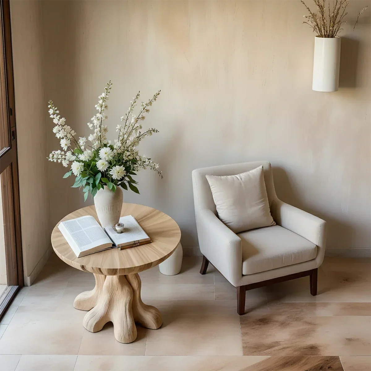 Solid Wood End Table with Round Top and Root-Inspired Pedestal Base - ArborisWood - 5