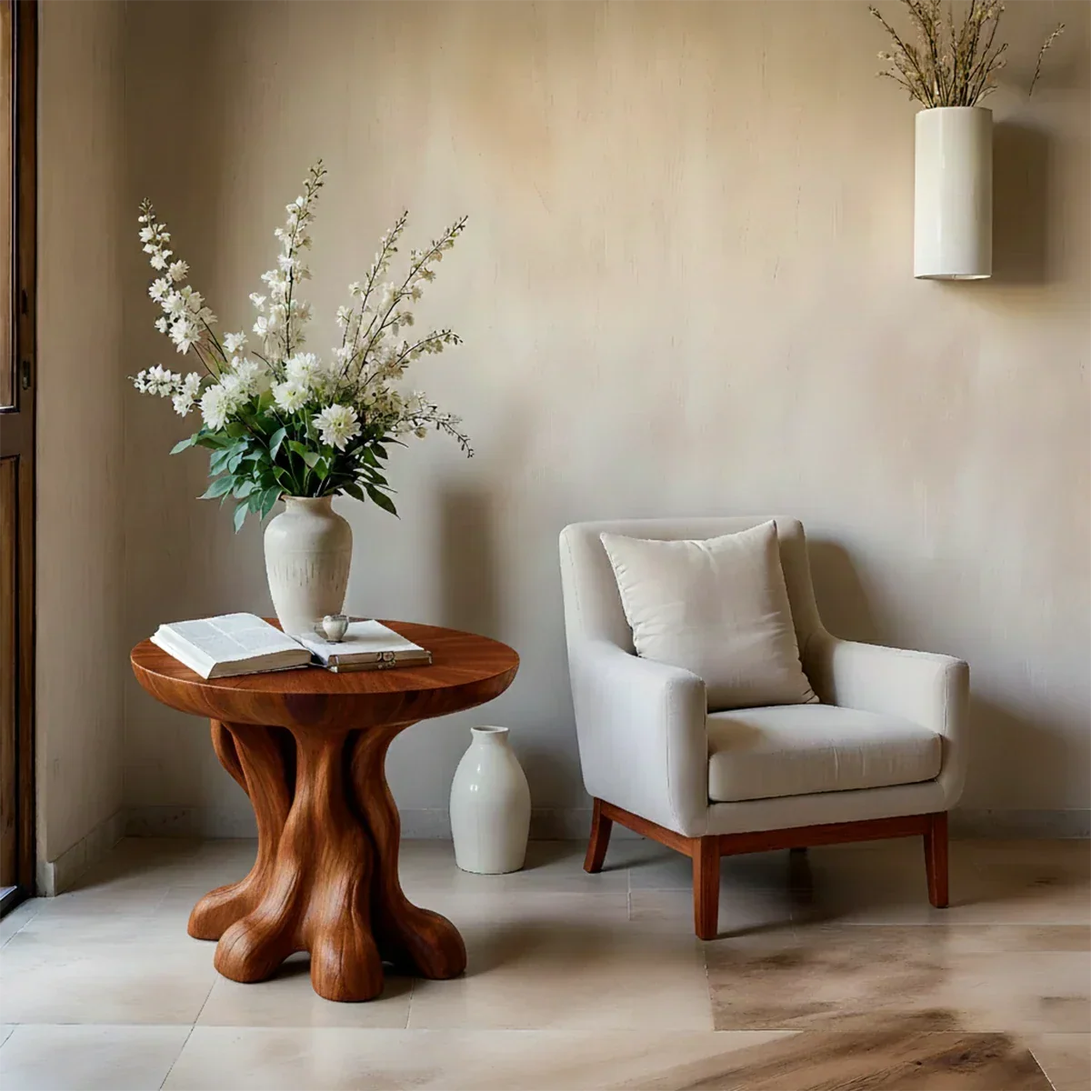 Solid Wood End Table with Round Top and Root-Inspired Pedestal Base - ArborisWood - 6