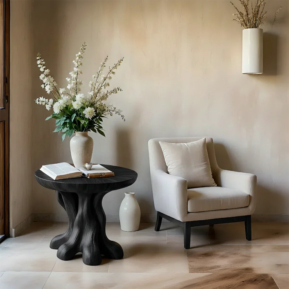 Solid Wood End Table with Round Top and Root-Inspired Pedestal Base - ArborisWood - 8