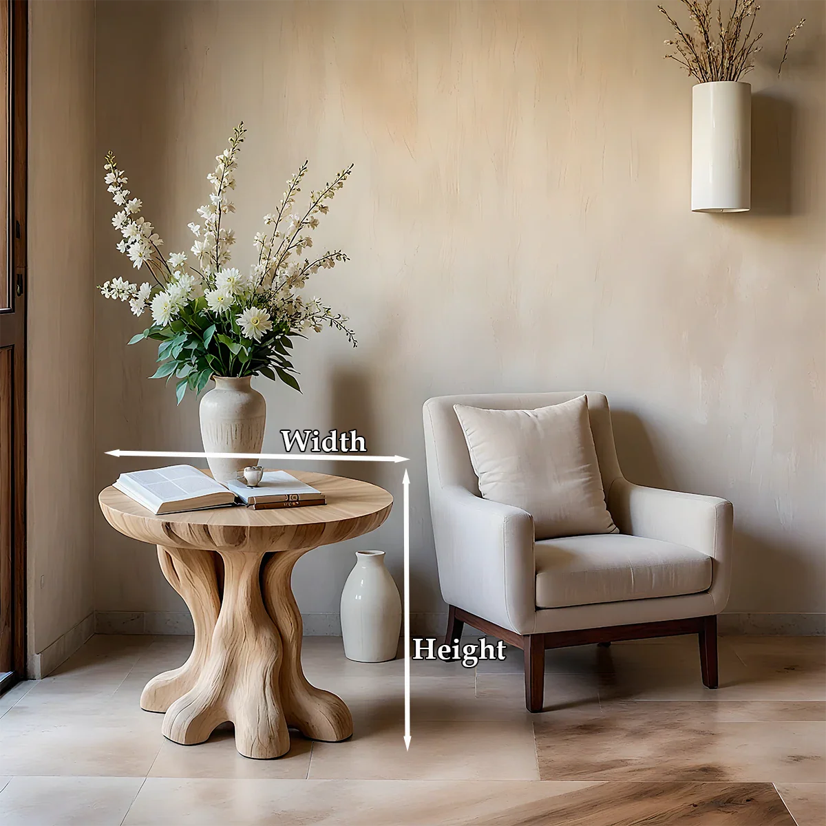Solid Wood End Table with Round Top and Root-Inspired Pedestal Base - ArborisWood - 9