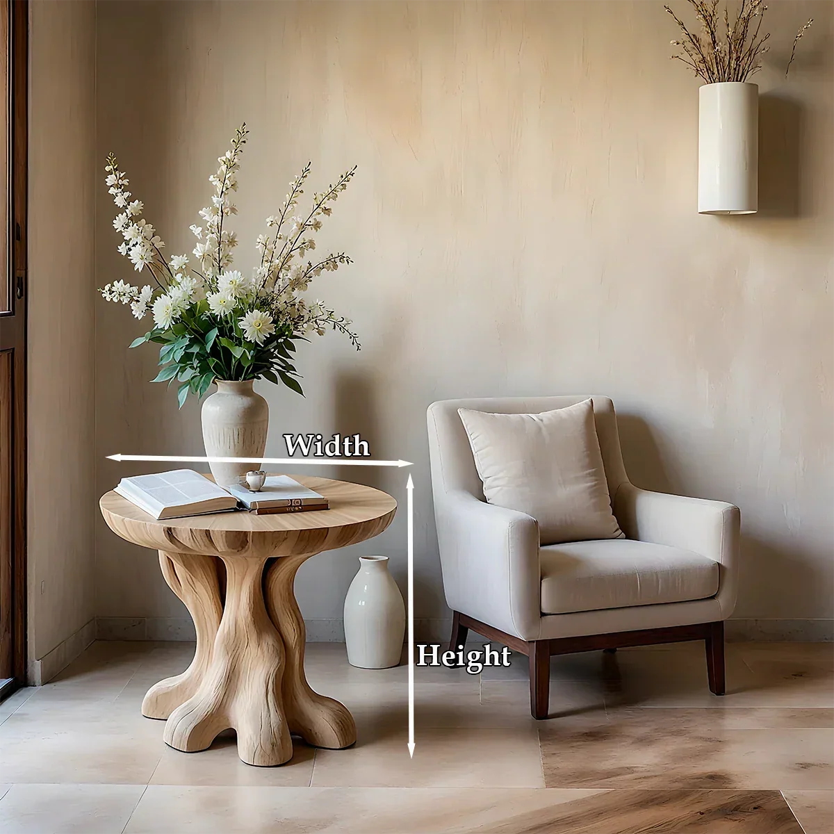 Solid Wood End Table with Round Top and Root-Inspired Pedestal Base - ArborisWood - 9
