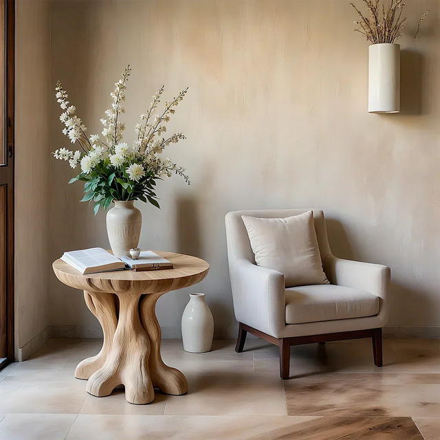 Solid Wood End Table with Round Top and Root-Inspired Pedestal Base - ArborisWood
