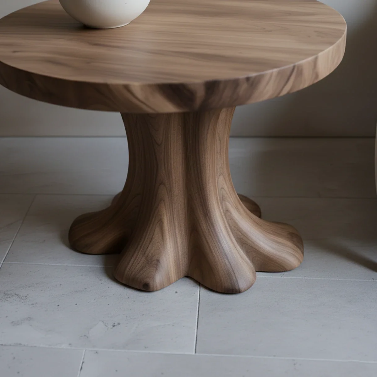 Solid Wood End Table with Round Top and Sculptural Tree-Inspired Base - ArborisWood - 4