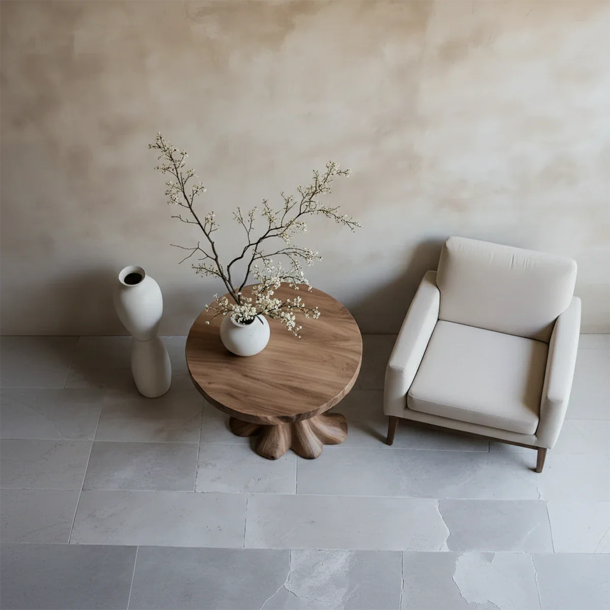 Solid Wood End Table with Round Top and Sculptural Tree-Inspired Base - ArborisWood - 5