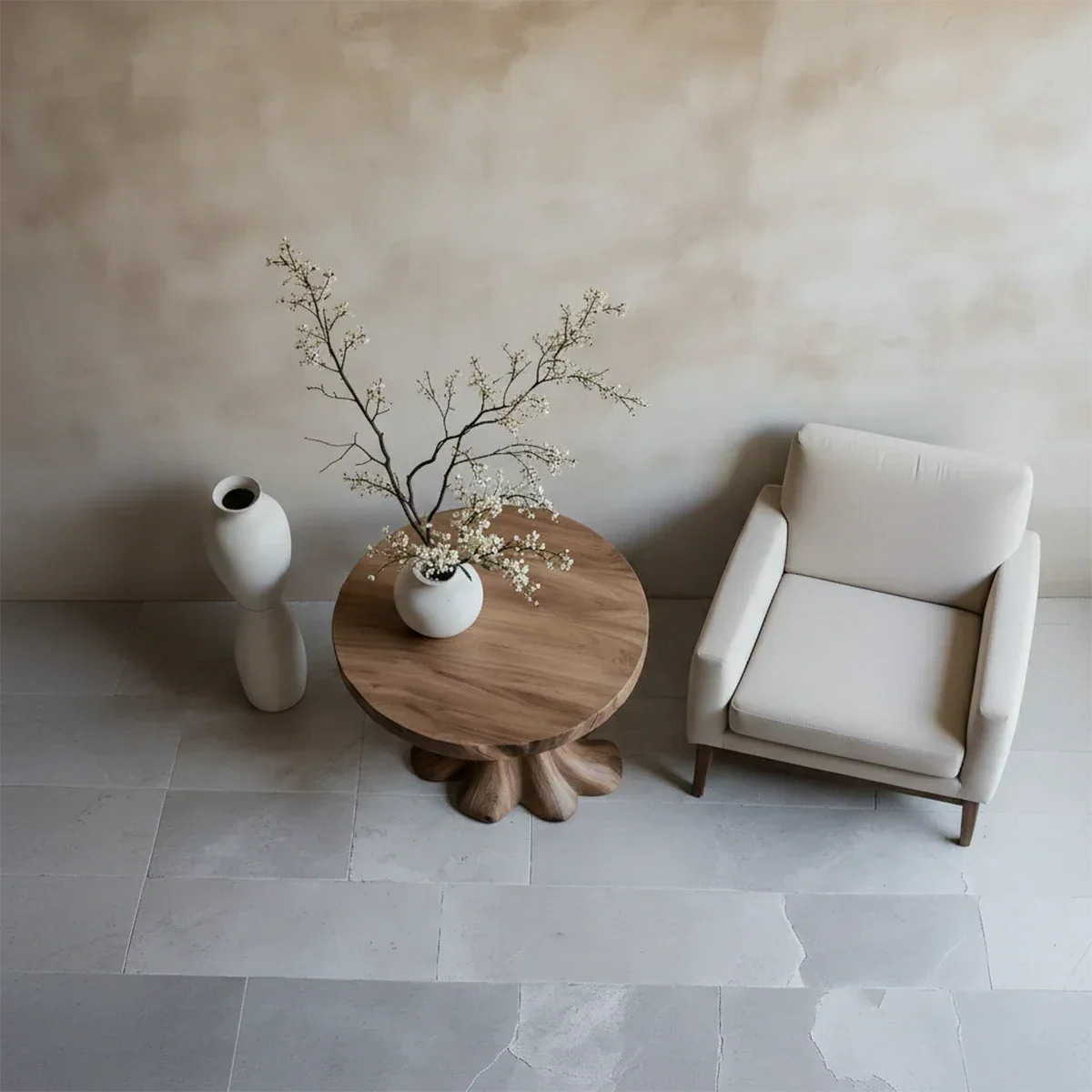 Solid Wood End Table with Round Top and Sculptural Tree-Inspired Base - Arboriswood - 5