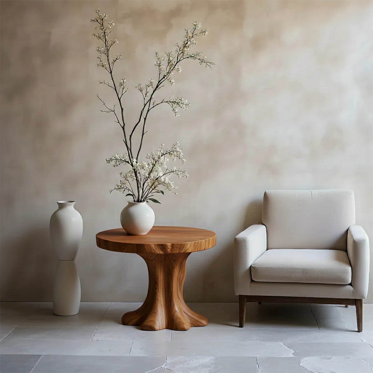Solid Wood End Table with Round Top and Sculptural Tree-Inspired Base - ArborisWood - 6