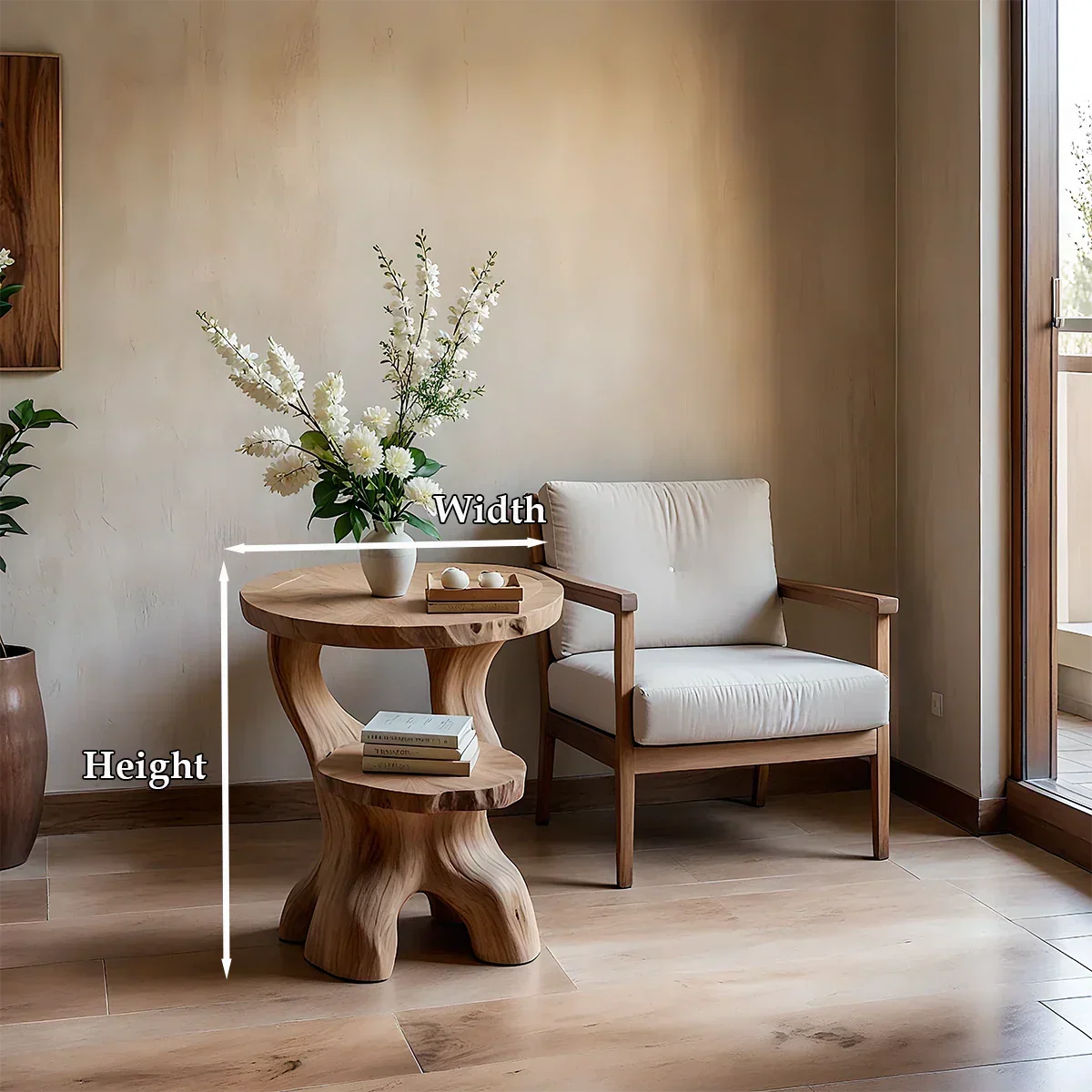 Solid Wood End Table with Round Top, Two-Tier Shelves and Sculptural Base - Arboriswood - 9