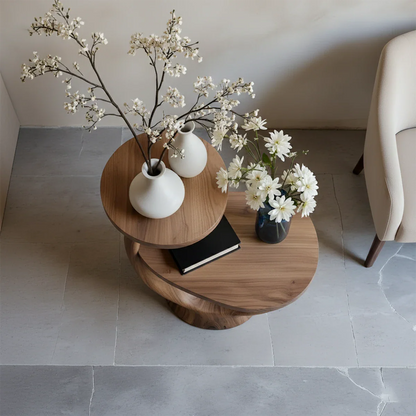Solid Wood End Table with Sculptural Loop Base and Tiered Surface - ArborisWood - 5