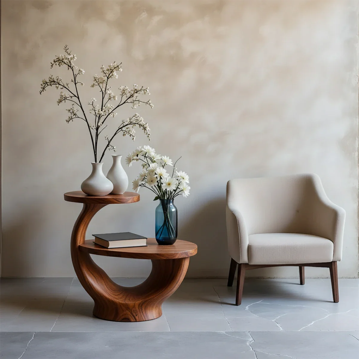 Solid Wood End Table with Sculptural Loop Base and Tiered Surface - ArborisWood - 6