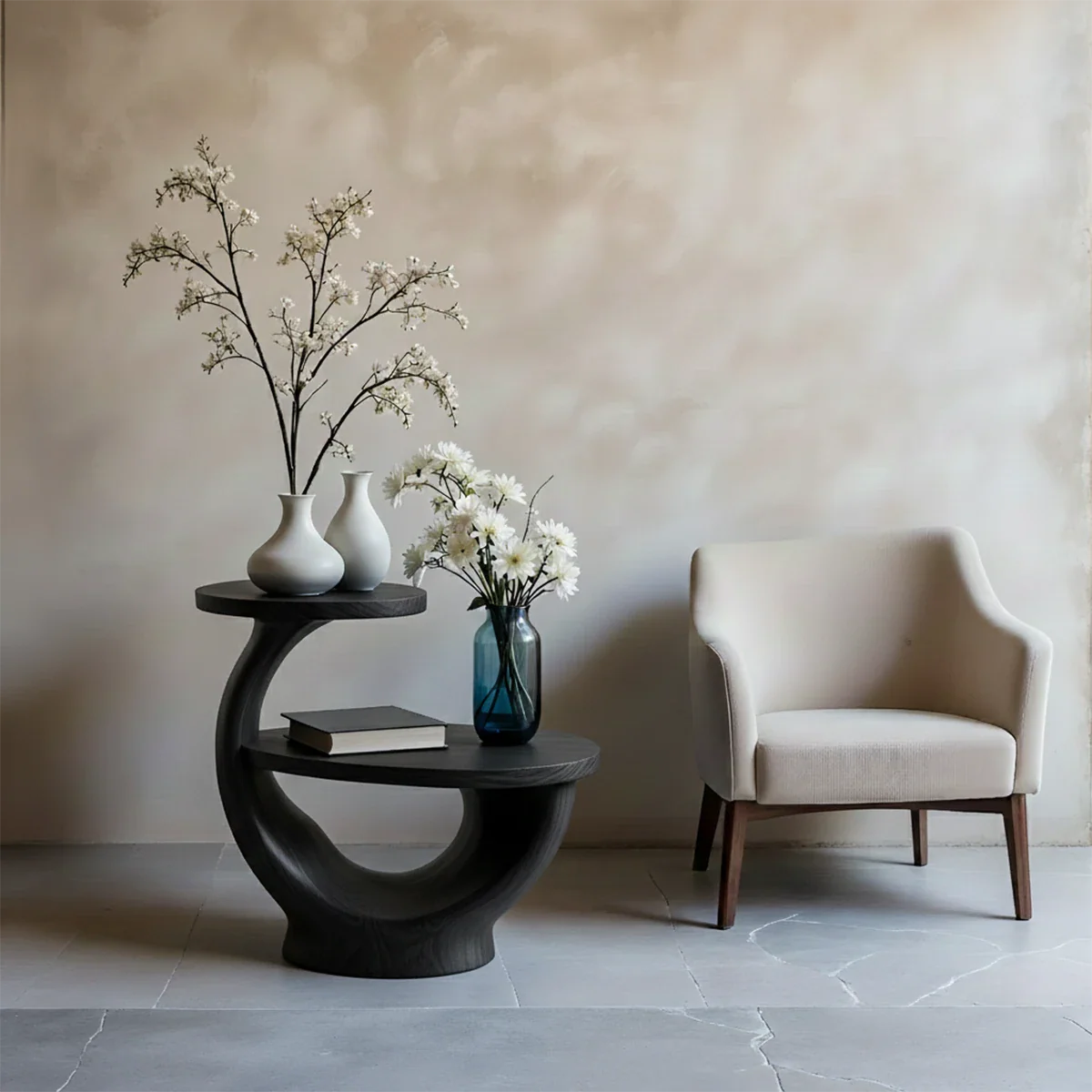 Solid Wood End Table with Sculptural Loop Base and Tiered Surface - ArborisWood - 8