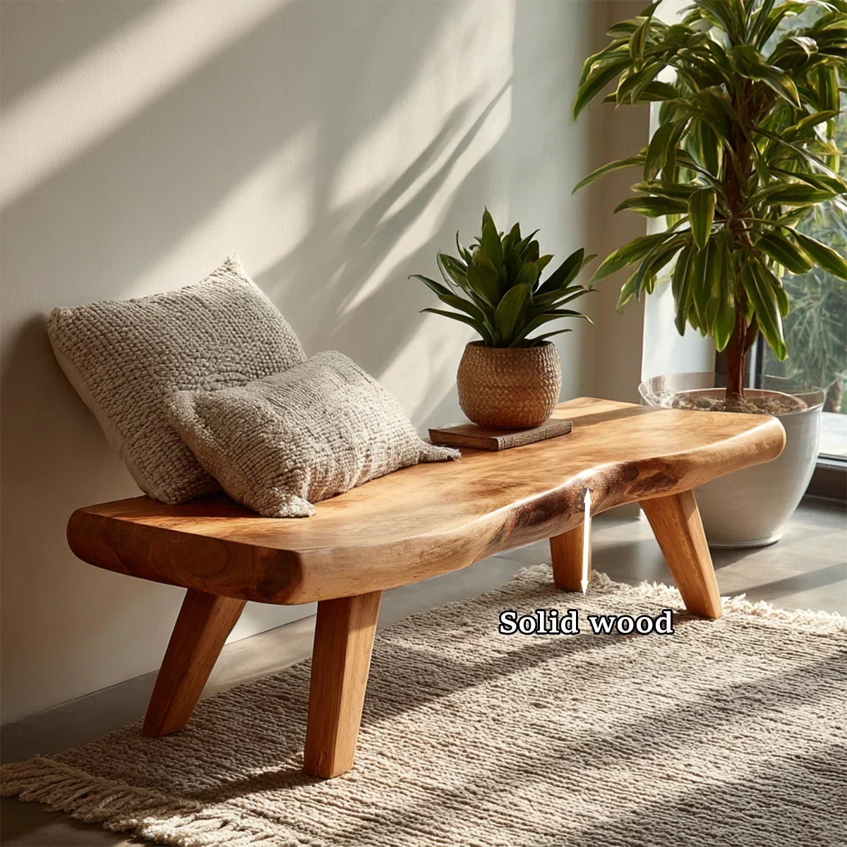 Solid Wood Entryway Bench with Angled Legs Organic Slab Seating Design - Arboriswood - 9