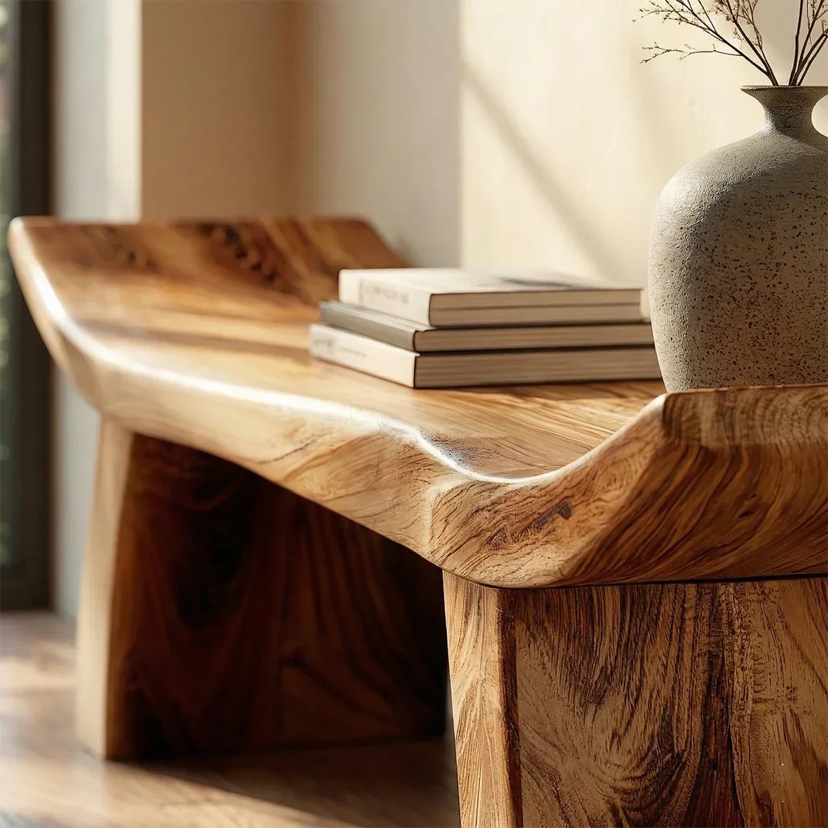 Solid Wood Entryway Bench with Lifted Edge Sculptural Leg Seating - Arboriswood - 4