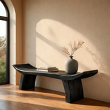 Solid Wood Entryway Bench with Lifted Edge Sculptural Leg Seating - Arboriswood - 8