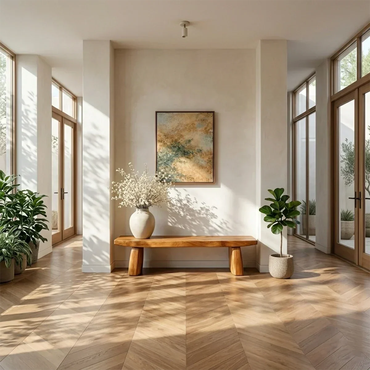 Solid Wood Entryway Bench with Sculptural Block Legs Modern Hallway Seating - Arboriswood - 2