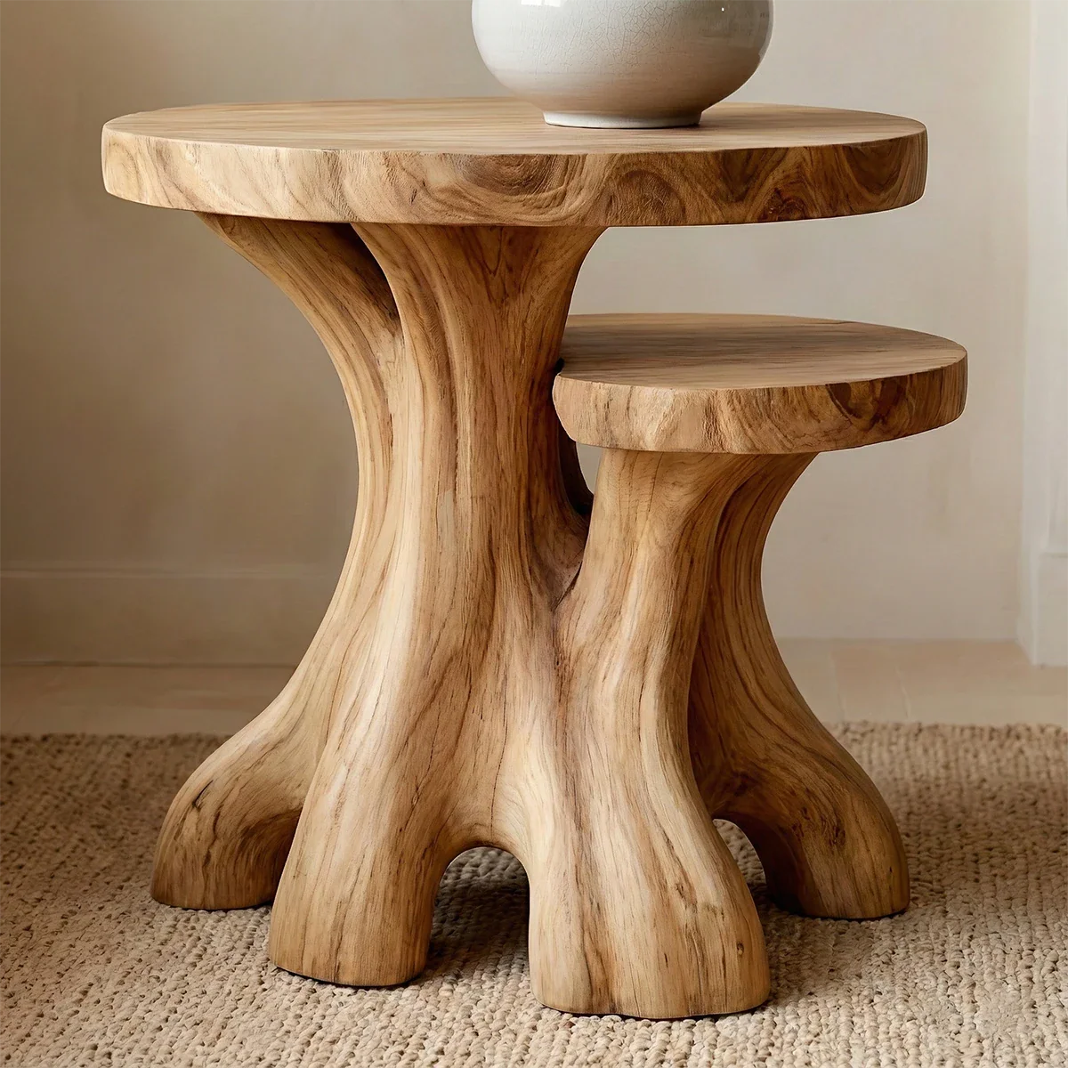 Solid Wood Nesting End Tables with Round Tops and Sculptural Bases - ArborisWood - 3