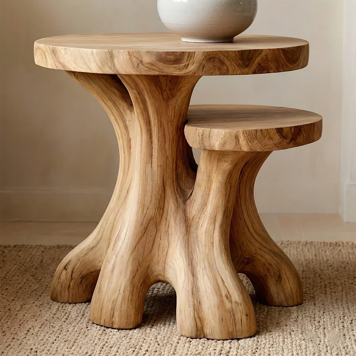 Solid Wood Nesting End Tables with Round Tops and Sculptural Bases - Arboriswood - 3