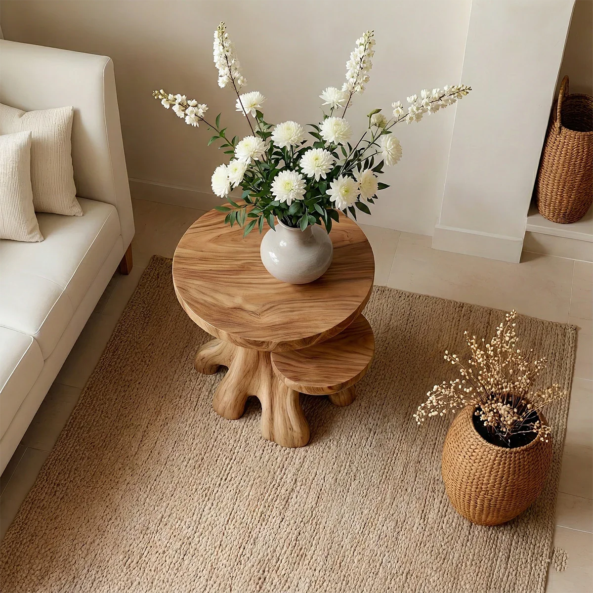 Solid Wood Nesting End Tables with Round Tops and Sculptural Bases - ArborisWood - 4
