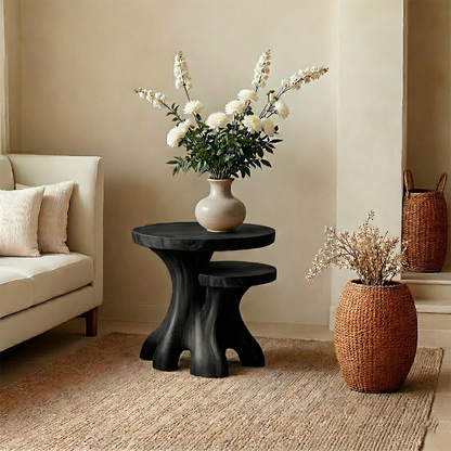 Solid Wood Nesting End Tables with Round Tops and Sculptural Bases - ArborisWood - 7