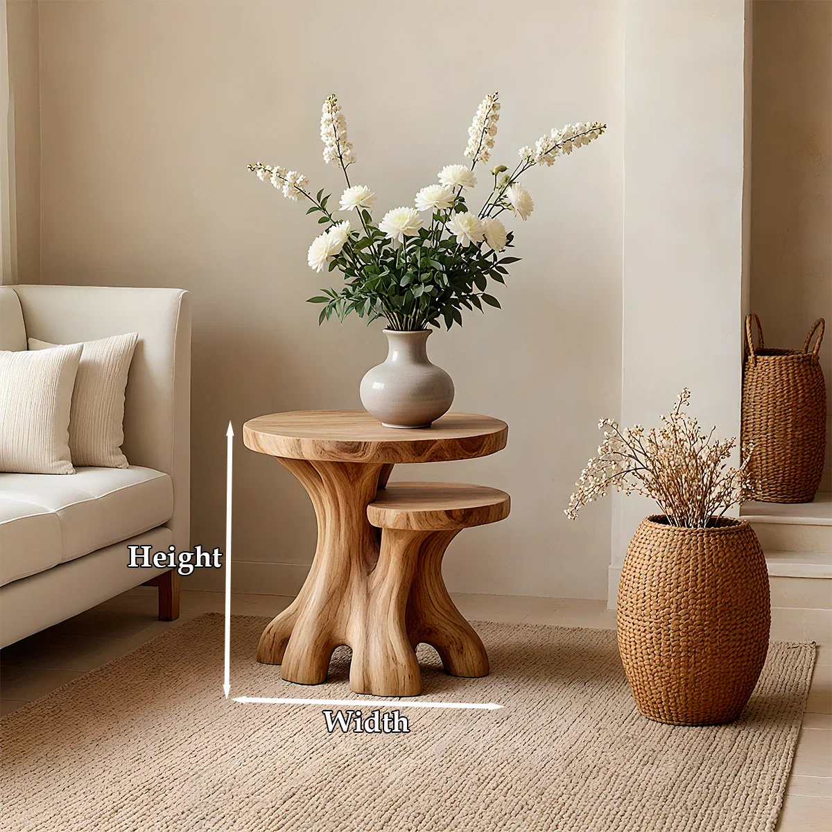 Solid Wood Nesting End Tables with Round Tops and Sculptural Bases - ArborisWood - 8