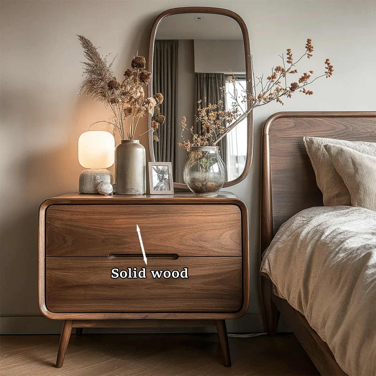 Solid Wood Nightstand with Integrated Pull Two Drawer Storage - ArborisWood - 10