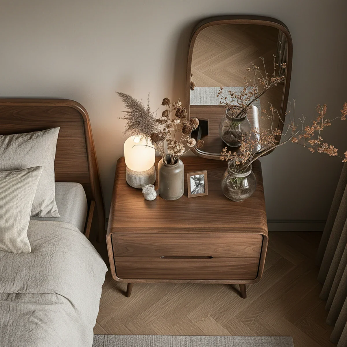 Solid Wood Nightstand with Integrated Pull Two Drawer Storage - ArborisWood - 6