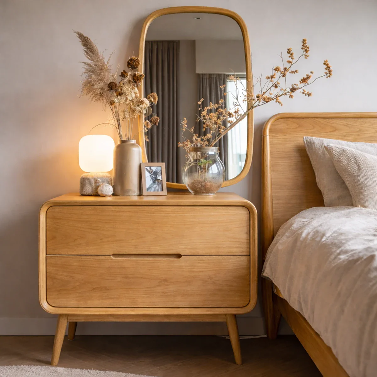 Solid Wood Nightstand with Integrated Pull Two Drawer Storage - ArborisWood - 8