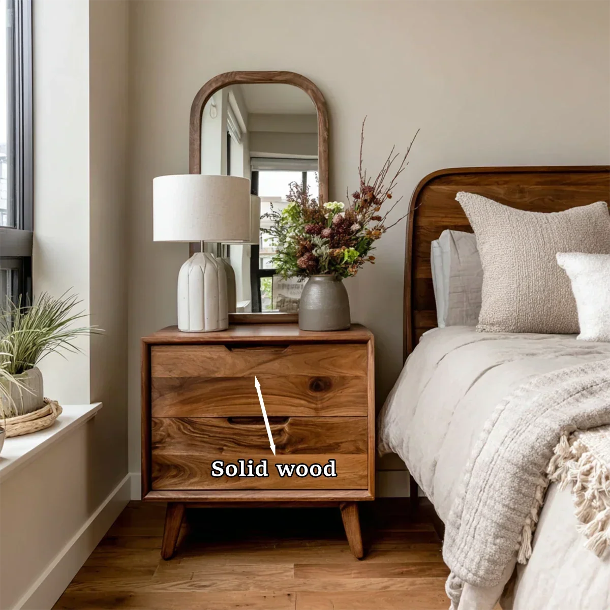 Solid Wood Nightstand with Organic Pull Two Drawer Storage Design - ArborisWood - 10
