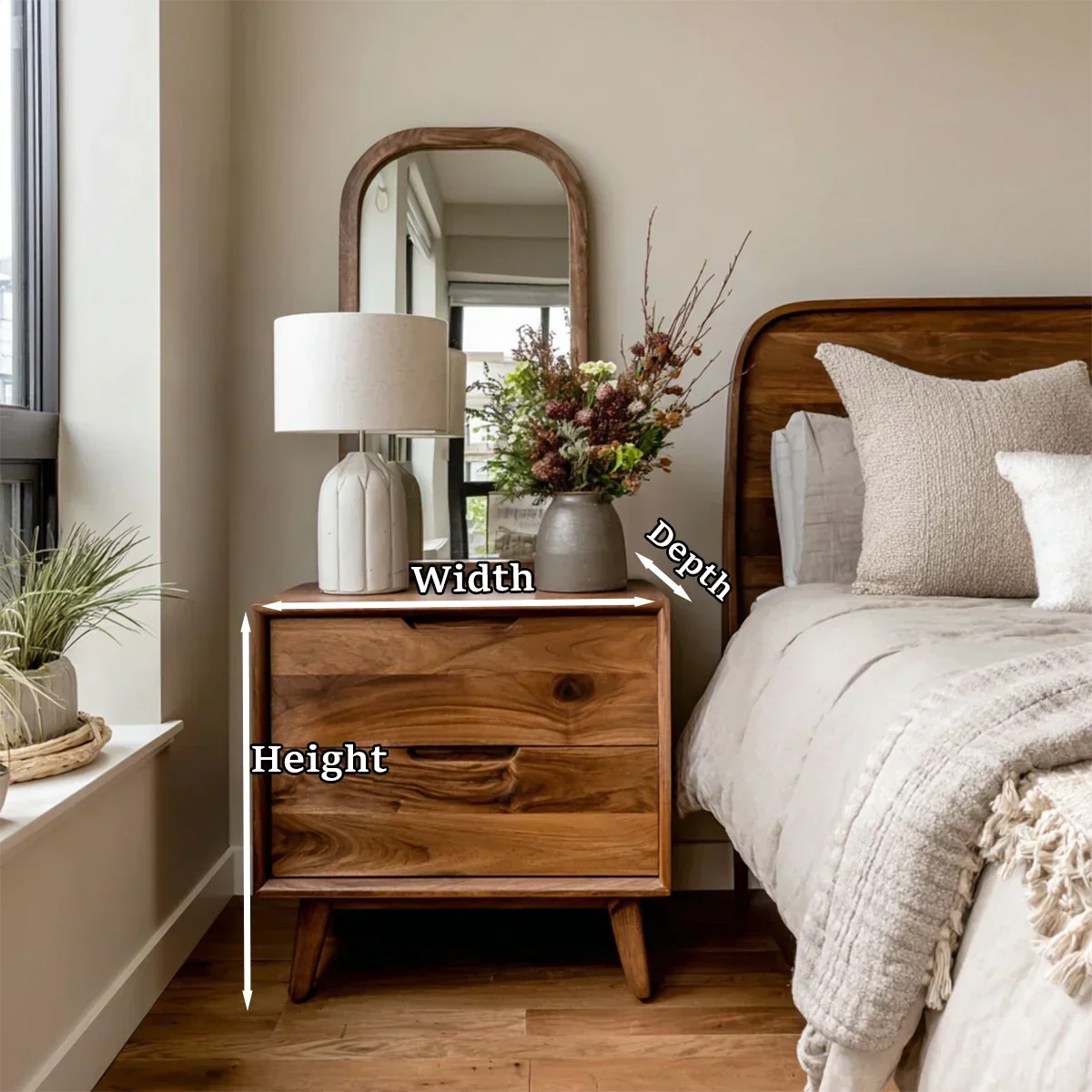 Solid Wood Nightstand with Organic Pull Two Drawer Storage Design - ArborisWood - 11
