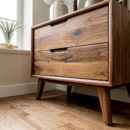 Solid Wood Nightstand with Organic Pull Two Drawer Storage Design - ArborisWood - 5