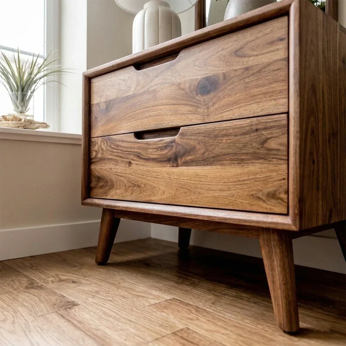 Solid Wood Nightstand with Organic Pull Two Drawer Storage Design - ArborisWood - 5