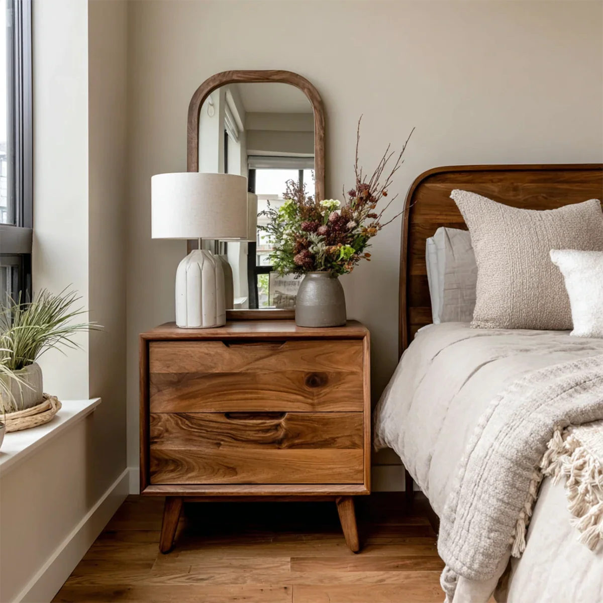 Solid Wood Nightstand with Organic Pull Two Drawer Storage Design - ArborisWood