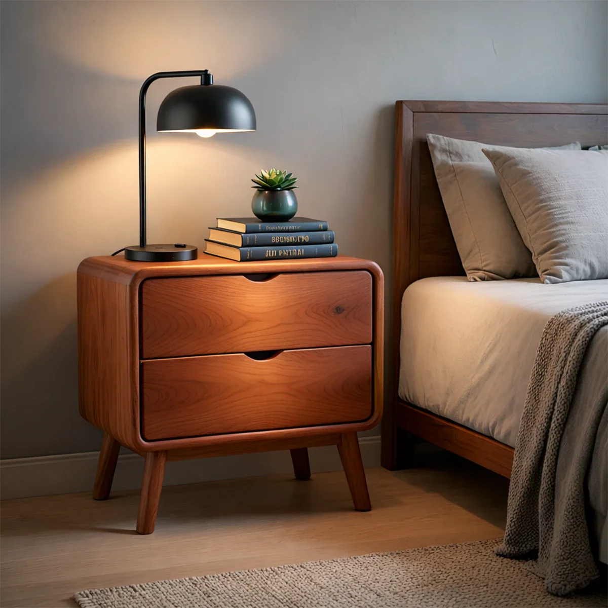 Solid Wood Nightstand with Rounded Edges and Soft Modern Storage Design - ArborisWood - 7
