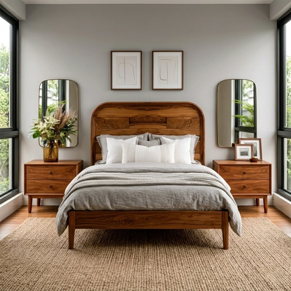 Solid Wood Nightstand with Two Drawers Classic Clean Design - ArborisWood - 3