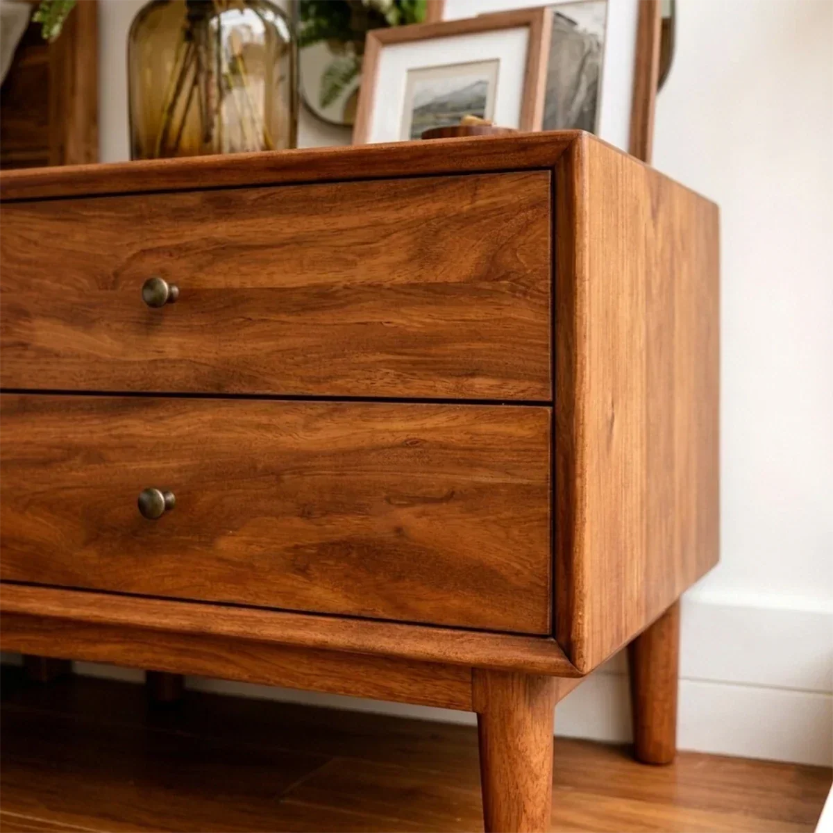 Solid Wood Nightstand with Two Drawers Classic Clean Design - ArborisWood - 4