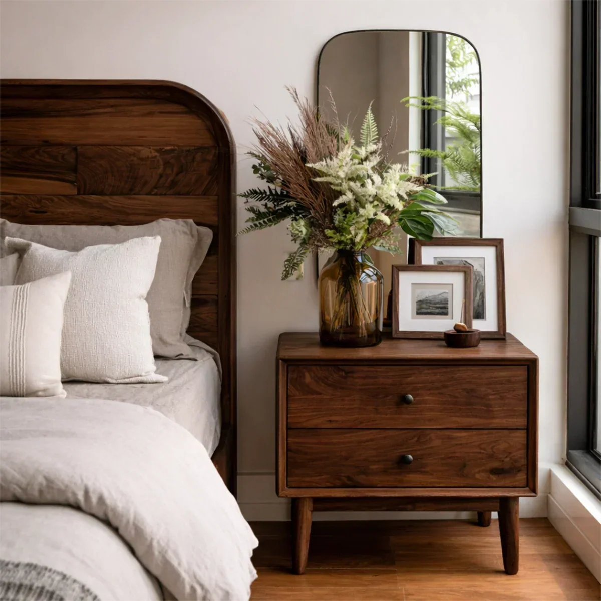 Solid Wood Nightstand with Two Drawers Classic Clean Design - ArborisWood - 7