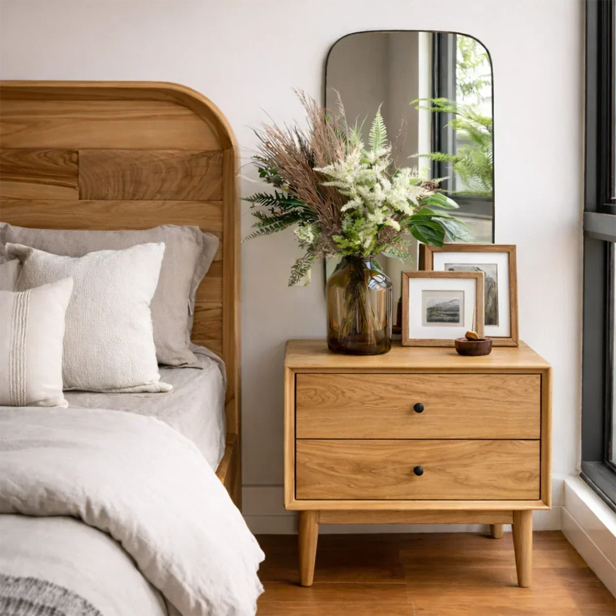 Solid Wood Nightstand with Two Drawers Classic Clean Design - ArborisWood - 8