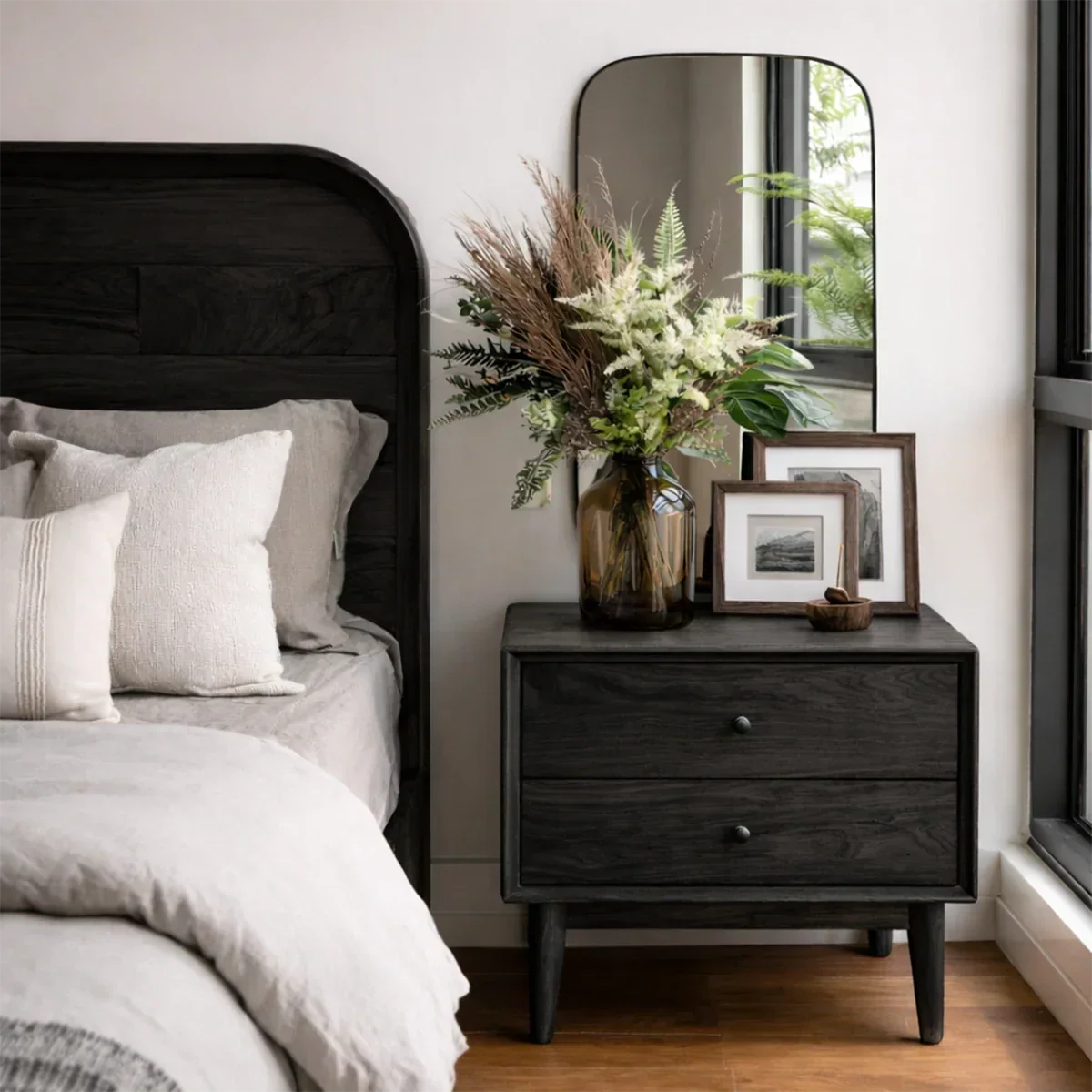 Solid Wood Nightstand with Two Drawers Classic Clean Design - ArborisWood - 9