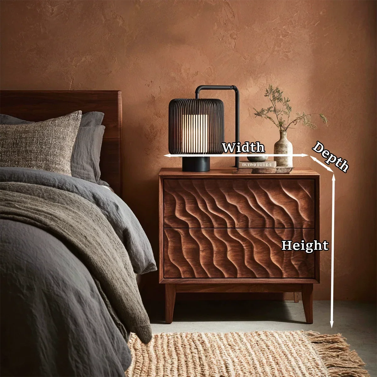 Solid Wood Nightstand with Vertical Ripple Front and Modern Storage Design - ArborisWood - 11