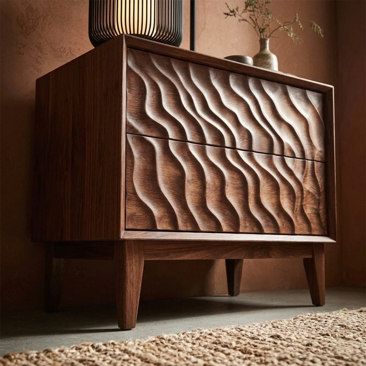 Solid Wood Nightstand with Vertical Ripple Front and Modern Storage Design - ArborisWood - 5