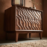 Solid Wood Nightstand with Vertical Ripple Front and Modern Storage Design - ArborisWood - 5