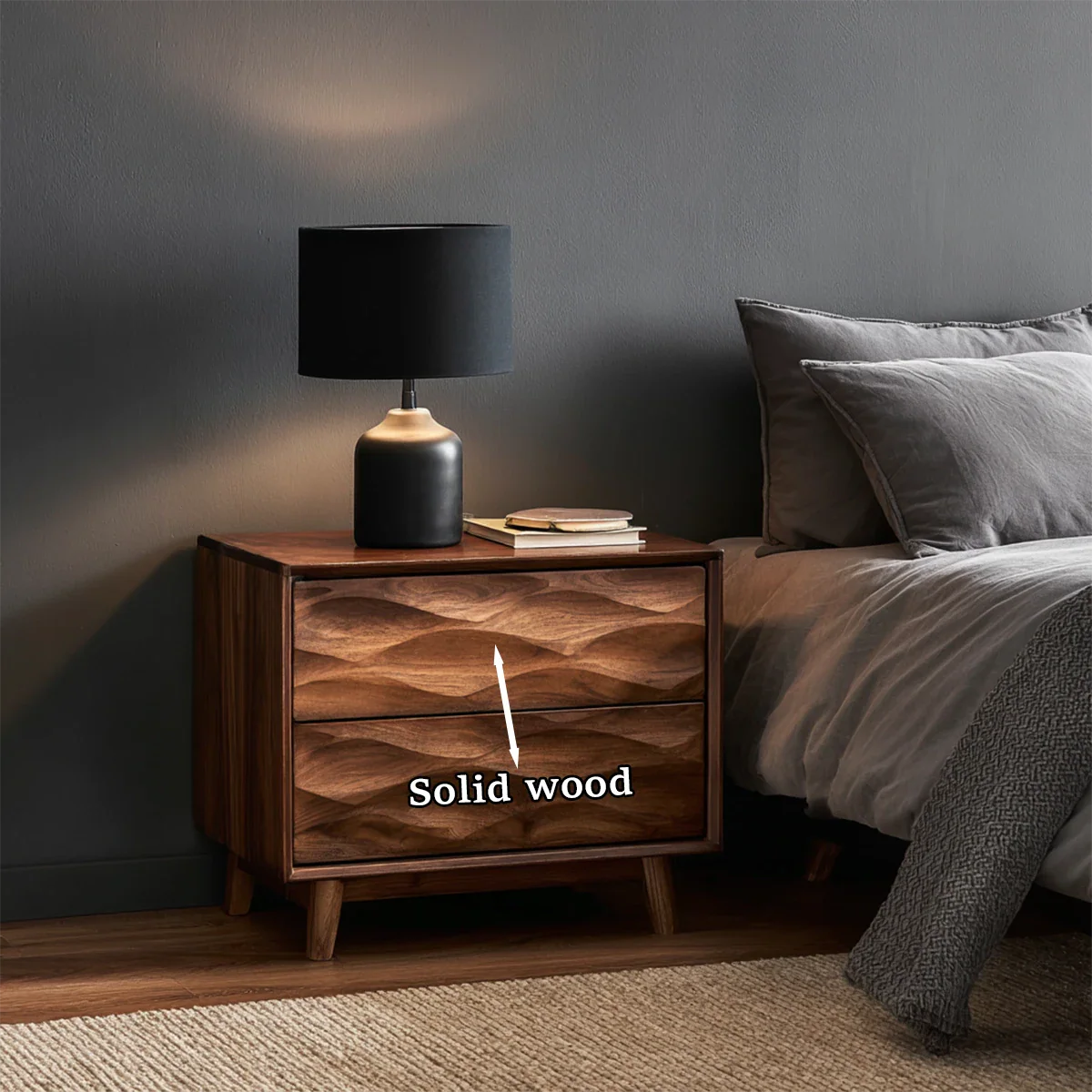 Solid Wood Nightstand with Wave Carved Front and Modern Storage Design - ArborisWood - 10