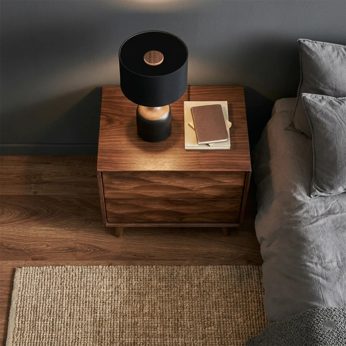 Solid Wood Nightstand with Wave Carved Front and Modern Storage Design - ArborisWood - 6