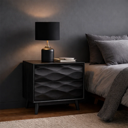 Solid Wood Nightstand with Wave Carved Front and Modern Storage Design - ArborisWood - 9