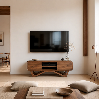 Solid Wood TV Stand with Angled Base Frame and Storage Compartments - ArborisWood - 13